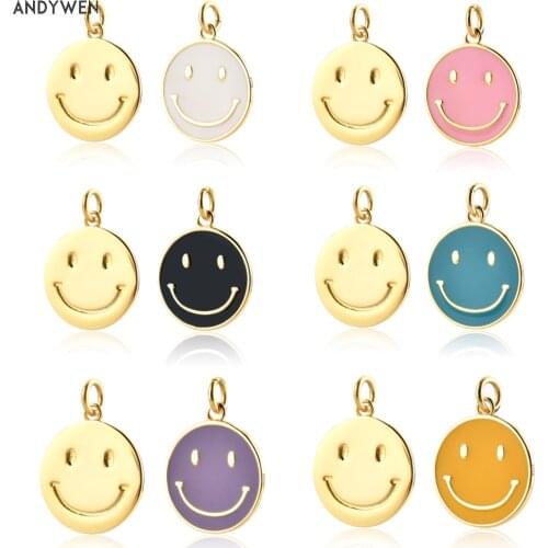 ANDYWEN 925 Sterling Silver 2021 Gold Two Size Smile Charm Enamel Smiley Happy Face Pendant For Necklace Women Fine Jewelry