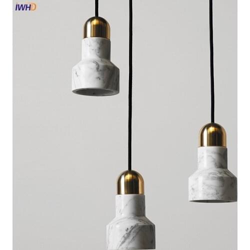 IWHD Modern Marble Pendant Lights Cafe Bar Living Room Nordic Style Hanging Light Beside Lamp Hanglamp Luminaira Lighting