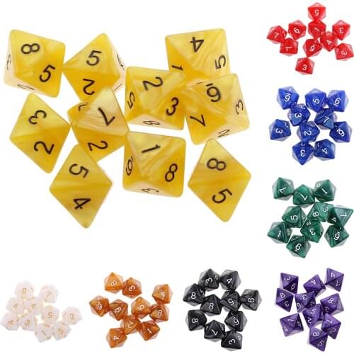 Multicolor 10pcs/Set 8 Sided Dice D8 1.6 cm Polyhedral Dice for Party Portable Table Playing Game Pub Club Acrylic Drinking Dice