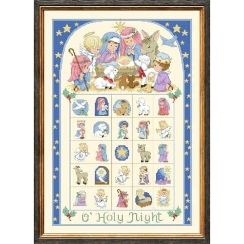Holy night advent calendar cross stitch kits 18ct 14ct 11ct light yellow aida fabric cotton silk thread embroidery craft set