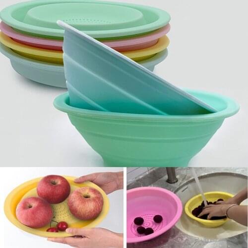 Washing Basket Strainer Foldable Silicone Colander Storage Drain Baskets Fruit Vegetable Collapsible Drainer Kitchen Organizer