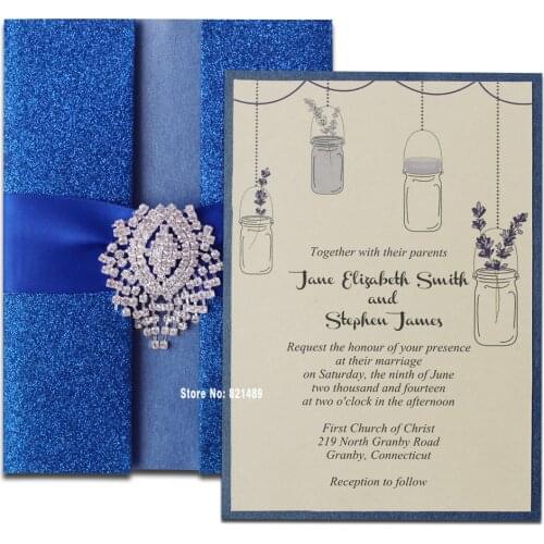 Royal Blue Wedding Invitation, Shimmer Invitation Card, Blue Invitation for Wedding - Pack of 30