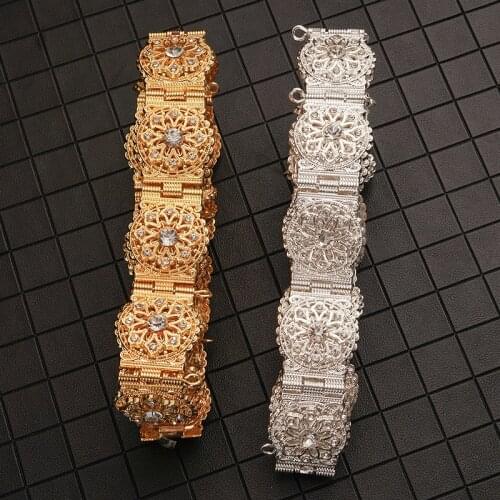 Exquisite bridal gift Moroccan style round crystal waist chain metal belt Arab women hollow wedding decoration belt