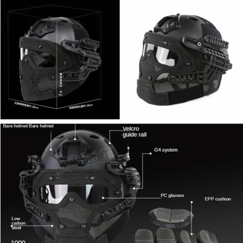 Tactical G4 Full-covered Helmet Combat Full-faced Mesh Face Mask PJ Helmet for Paintball Shooting