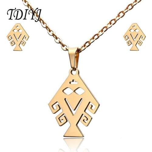 TDIYJ Gold Fish Pendant Necklace Earring Set Stainless Steel Women Fashion Jewelry Set