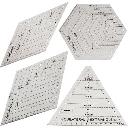Sewing Template Ruler Quilts Quilters Ruler Hexagon Quilting Ruler Equilateral Traiangle Diamound (4PCS/set)