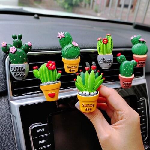 Creative 3D Simulation Cactus Plant Car Air Conditioner Outlet Perfume Clip Potted Plants Succulents Car Air Freshener Ornament