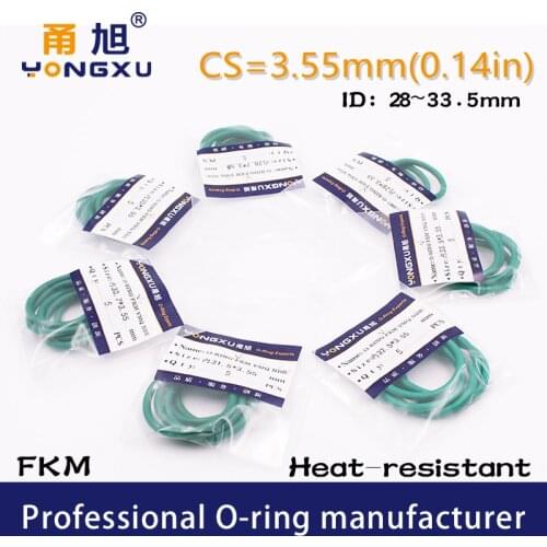 2PC/Lot Green FKM Fluorine Rubber O-rings Seals CS3.55mm ID28/28.7/30/30.7/31.5/32.5/33.5*3.55mm Gasket Oil Rings Sealing Washer