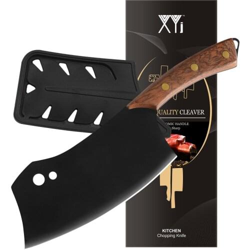 XYJ Full Tang 7 Inch Kitchen Knife Serbian Chef Knives Cleaver with Knife Edge Guards Camping Chopping Knife for Meat Vegetable