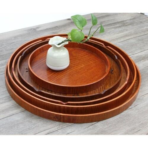 Japan Style Round Wooden Storage Tray Flat Pan Solid Wood Carbonized Color Natural Texture High Quality for Service