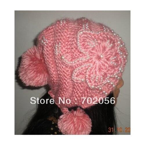 Winter pearl butterfly Baggy Crochet Beanie Hats Skull Caps hat tamhat barret Handmade Womens mixed colors 11pcs/lot #3452