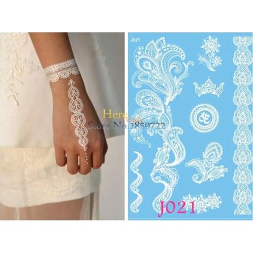 1pc white tatoo henna bracelets flower Transferable tattoo Flush white tato temporary tattoo crown designer body arm for wedding