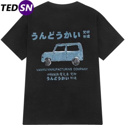 2021 Summer Casual Tshirt Retro Cotton Harajuku T-Shirt Graffiti Car Print Tshirt Sleeve Shirt Hip Hop Loose Streetwear Short