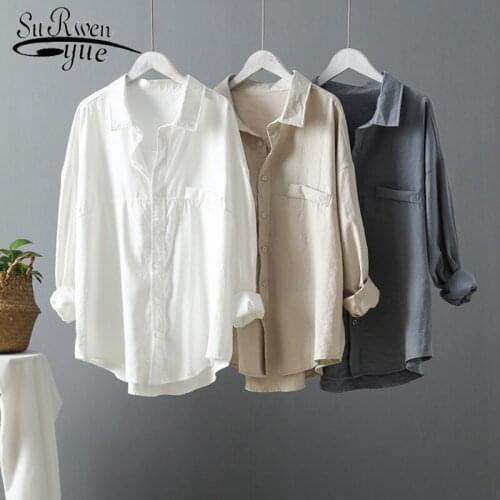 2021 Spring New Fashion Casual Loose Women Shirts Plus Size Blouse Long Sleeve Buttons White Shirt Women Tops Streetwear 6800 50