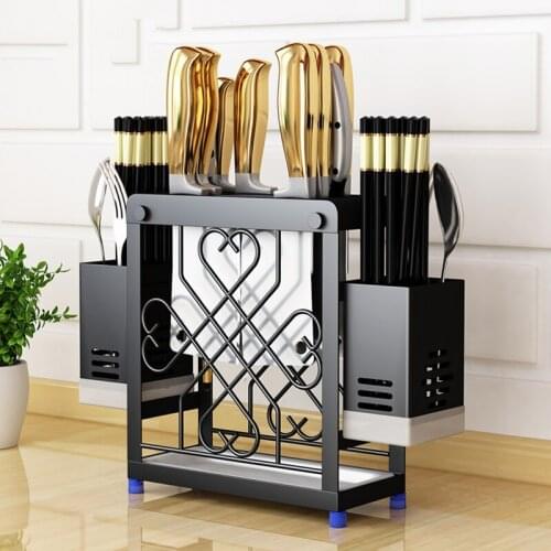 304 Stainless Steel Stand 2 in 1 Kitchen Storage Rack Knife Holder with Cutlery Box Utensils Organizer Container Accessories