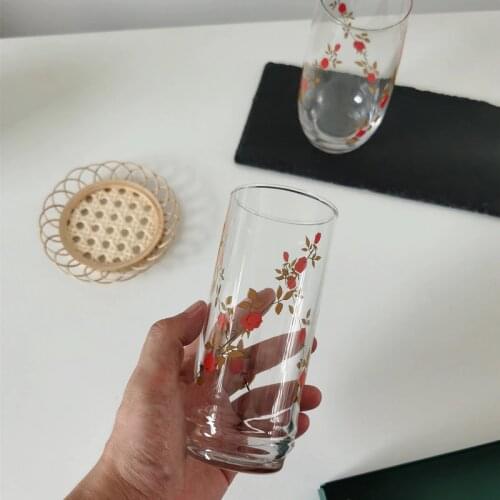 350-400ml High Temperature Resistant Juice Cup Family Restaurant Popular Rose Pattern Milk Cocktail Soda Coke Cup