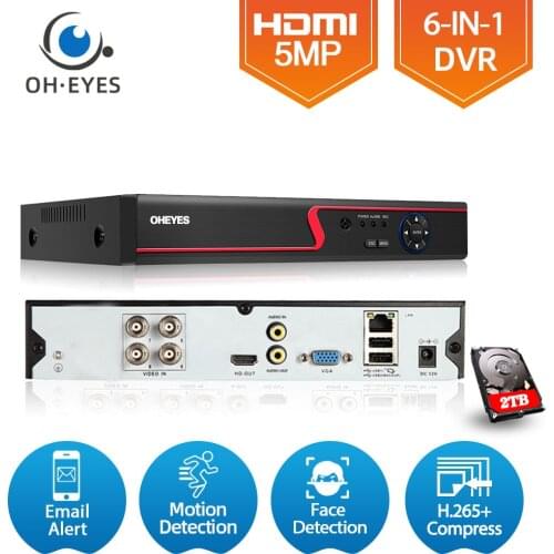 5MP 6in1 HD TVI CVI AHD IP Security DVR 4ch Recorder H.265 Digital Video Recorder With Smart Motion Detection Playback for CCTV