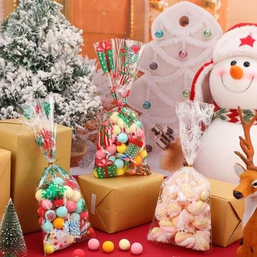 50Pcs Xmas Cookie Packing Bags Christmas Cellophane Party Bags Treat Candy Bag Festival Party Favor Gift Merry Christmas