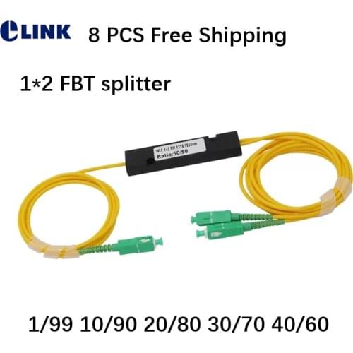 8 PCS FBT splitter SC/APC Abs box dual window 30/70 90/10 80/20 ratio optical fused coupler for FTTH 1310/1550nm free shipping