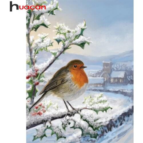 Huacan Diamond Art Painting Mosaic Bird Tree Snow Sticker Decor Diy Square/round Diamond Embroidery Animal Winter Crystal Gift