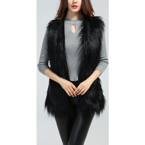 Plus Size 4XL Long Faux Fur Vest Women Chic Autumn Winter Fluffy Sleeveless Fur Jackets Coats Thicken Warm Outerwear