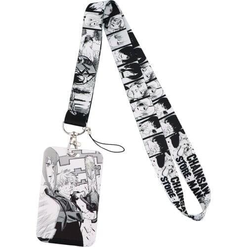 G2143 Anime Chainsaw Man Lanyard Keychain keys Badge ID Mobile Phone Rope Kids Gifts Lanyard With Card Holder Cover