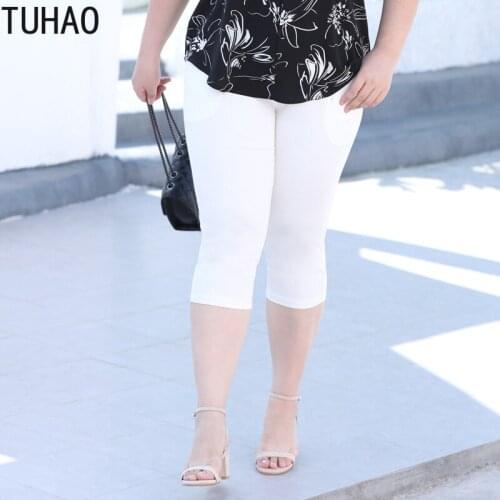 TUHAO 7XL 6XL 5X 4XL Summer Women Seven Pants Trousers Black White Middle Aged Women Tight Strecth Casual Pencil Half Pants WM12