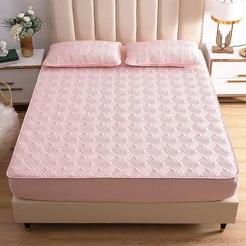 Water Ripple Wave Mattress Cover Solid Color Washable Bed Cover Queen Size Breathable Embossed Quilted King Mattress Protector