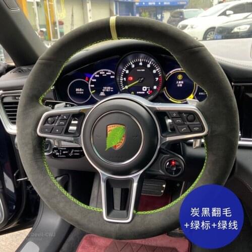 For Porsche Taycan Panamera Macan Cayenne 718 911 9YA 971 Black Suede Leather Steering Wheel Cover Car interior Accessories