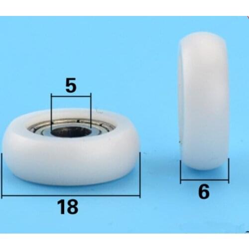 DuoWeiSi 5*18*6mm Nylon plastic rubber pulley bearing door and window arc ball showcase drawer bearing 39kg Inside 5mm