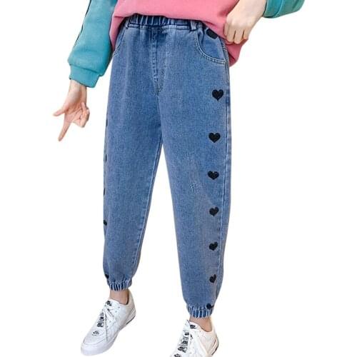 Jeans For Girls Heart Pattern Childrens Jeans For Girl Casual Style Childrens Jeans Spring Autumn Clothes For Girls 6 8 10 12