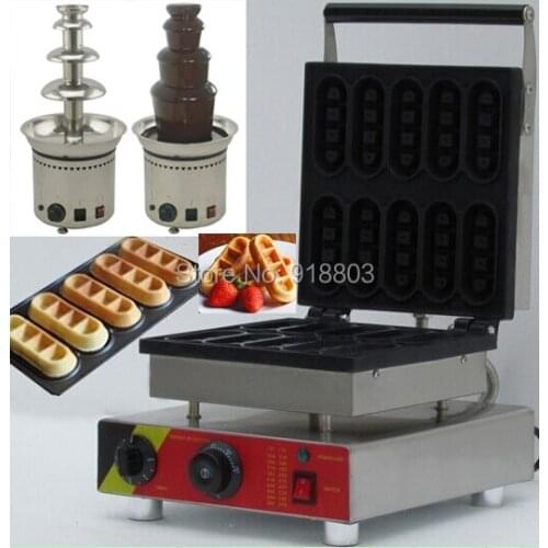 2 in 1 110v 220v Electric 10pcs Chocolate Waffle Sticks Baker + Electric Chocolate Fountain