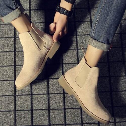 ERRFC Luxury British Men Chelsea Boots Sand Fashion Forward Cow Suede Man Short Ankle Boots Khaki Shoes Man Casual High Top 44