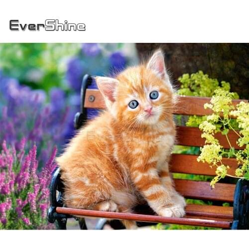 EverShine 5D Diamond Painting Cat Cross Stitch Diamond Embroidery Animals Rhinestones Art Bed Picture Kits Wall Decoration