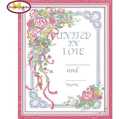 GG Wedding Vows Cross Stitch Pattern Flower Embroidery Kits 11CT14CT Joy Sunday Chinese Cross Stitch Painting for Home Decor