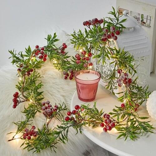 2M 20LEDs Pinecones Branch Tree Light Battery Garland Lights Red Bead Lighting Decoration Christmas String Lights for Door Decor