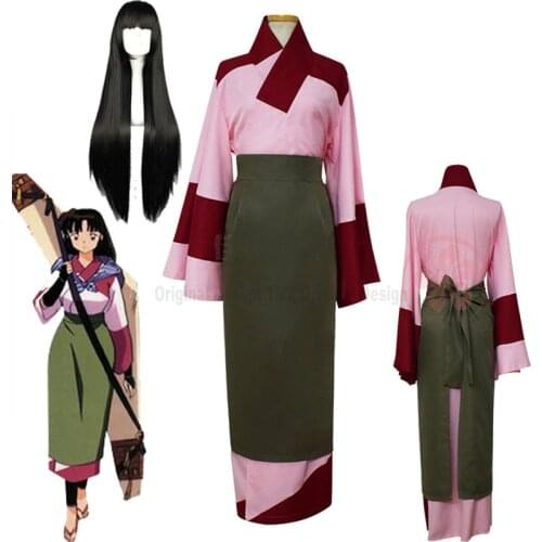 Anime InuYasha Sango Kimono Cosplay Costume Women Girls Japanese InuYasha Sango Kimon COS Clothing