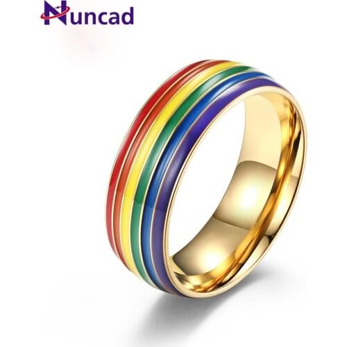 Rainbow Flag Gay Gay Titanium Steel Ring with 18K Gold Plated Pull-on Ring Good Quality
