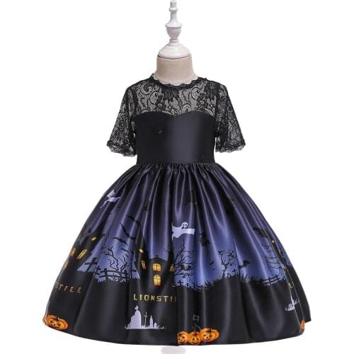 2021 Halloween Party Dresses For Girls Pumpkin Ghost Cartoon Print Kids Children Dresses Prom Gown vestido niña 2 8 10 Years