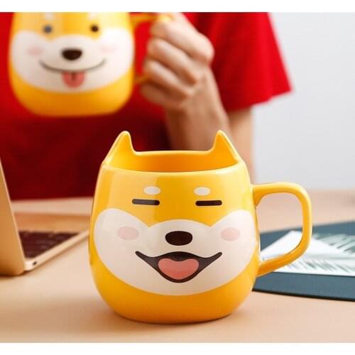 Creative Cartoon Akita Dog Animal Mug Coffee Cup Ceramic Cup Student Breakfast Cup Home Office Tea Cup Couple Cup To Send Friend