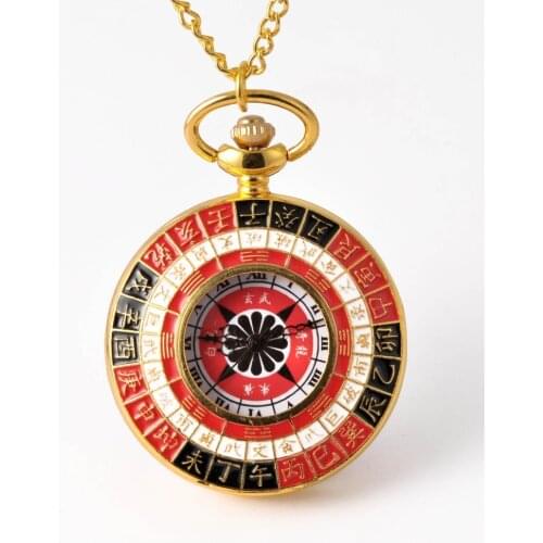 Retro creative red black gossip pattern pocket watch pendant with necklace men and women accessories gift
