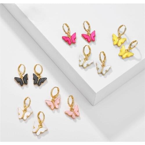 INS HOT New Trendy Gold Plated Small Cute Acrylic Butterfly Drop Earing For Woman Girl Trendy Jewelry Gift