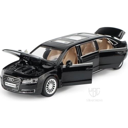 1/32 Lengthened A8L Alloy Diecast Car Model Metal Toy Black A8 Car With Pull Back Sound Light Children Educational Birthday Gift