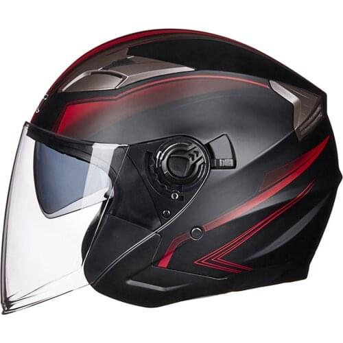 Black Red Motorcycle Helmet Open Face Motorbike Biker Riding Dual Lens Scooter Motocross Moto Helmet Crash Casco Moto Helmets
