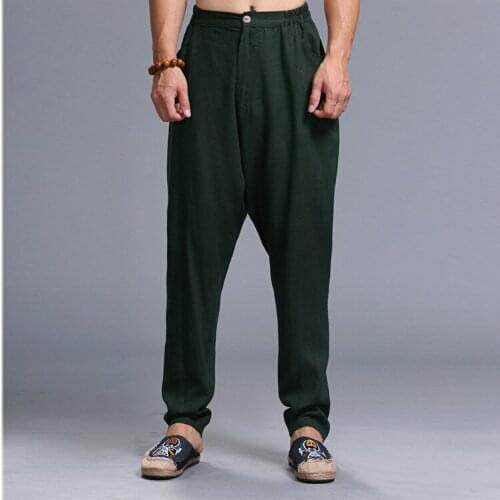 Men Yoga Tai Chi Pant Cotton Linen Loose Wide Leg Baggy Running Jogger Fitness Gym Workout Casual Pant Sportswear Sweatpant