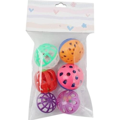 Dorakitten 6Pcs/Set Cat Bell Ball Toys Pet Accessories Set Hollow Plastic Cat Ball Kitten Chase Toy Pet Supplies Random Color