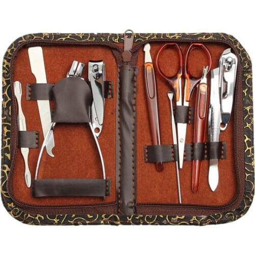 10Pcs Stainless Steel Nail Clipper File Scissor Ear Pick Manicure Pedicure Tools Unique high quality faux leather bag packaging
