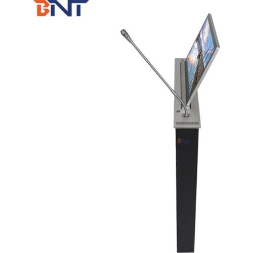 BNT 17.3 inch desktop flush mount motorized monitor lift mechanism integrate with microphone