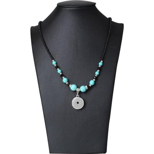 New 18mm Snap Buttons Necklace Jewelry With Beads Chain High Quality Long Vintage Snap Pendant Necklaces for DIY Snap Button