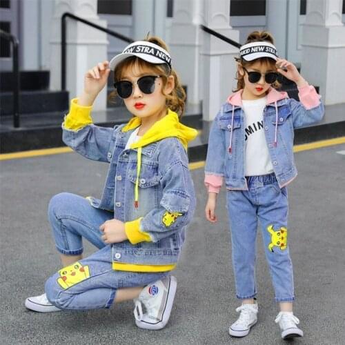 Girls Botique Clothing Fall Wholesale Baby Clothes Fashion Teenage Boys Denim Clothes Set Autumn Children Jeans Coat and Pants